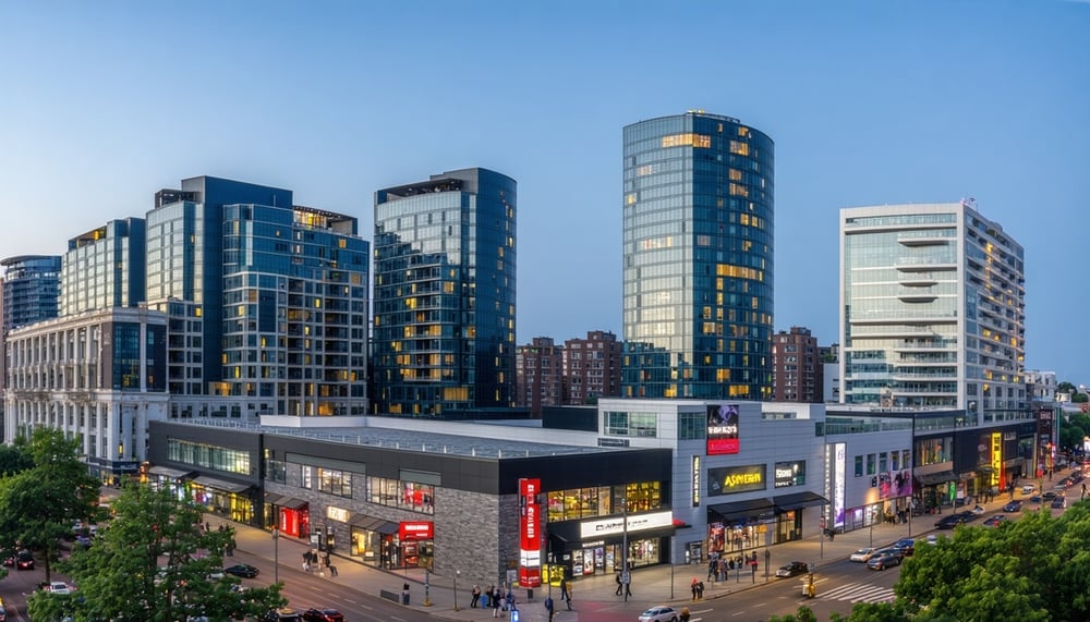 Modern cityscape with commercial properties